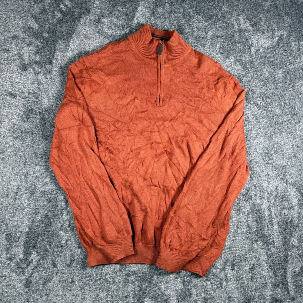 Eddie Bauer Mens Large Rust Orange Cotton Cashmere 1/4 Zip Pullover Sweater